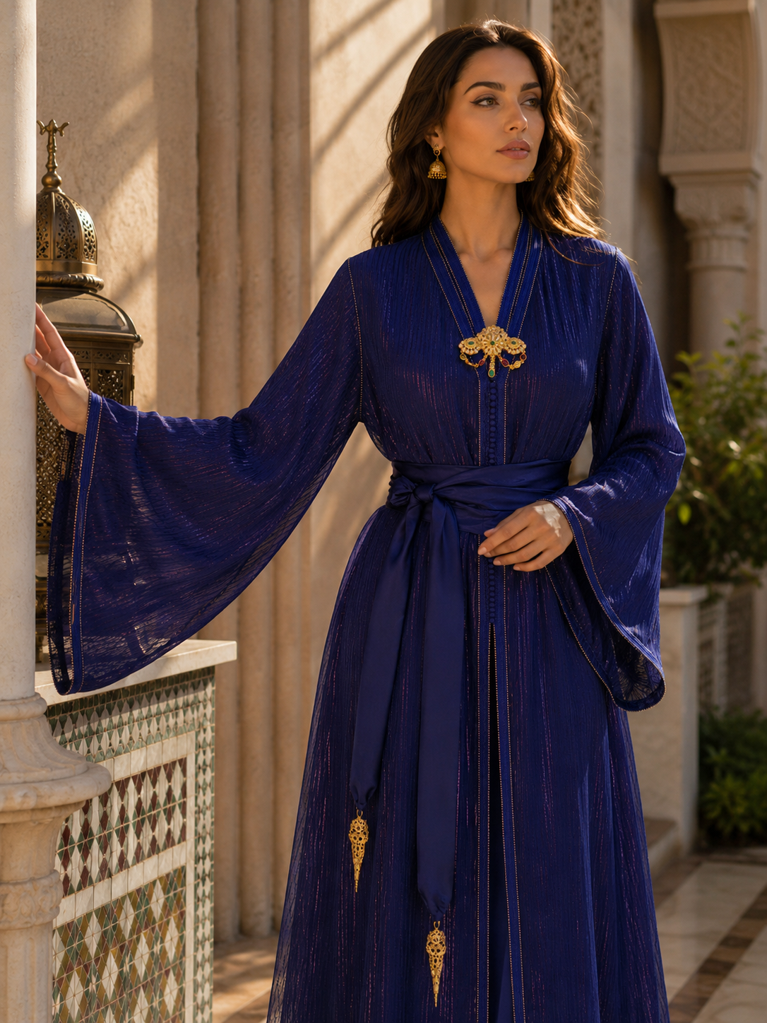 Caftan Marocain Bleu Royal Luxueux