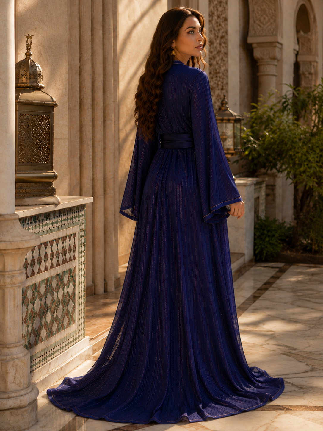 Caftan Marocain Bleu Royal Luxueux