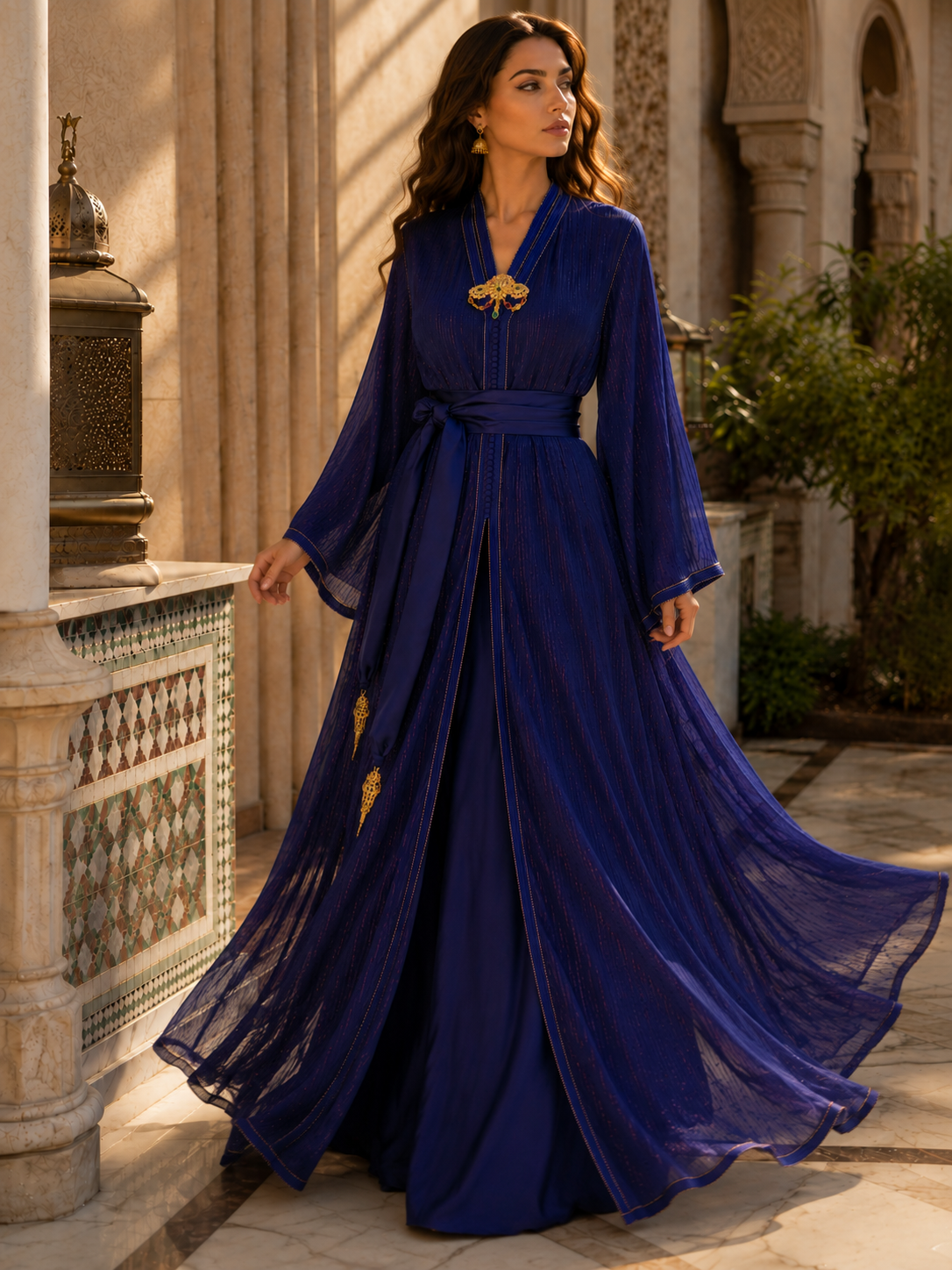 Caftan Marocain Bleu Royal Luxueux