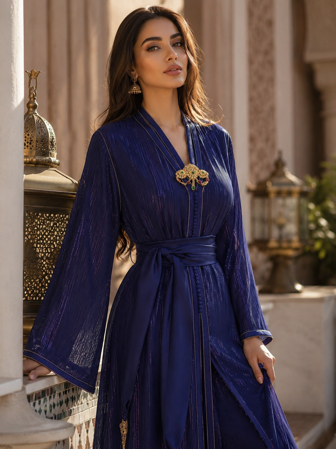 Caftan Marocain Bleu Royal Luxueux