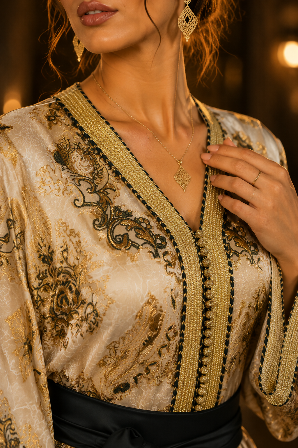 Caftan Marocain Ivoire & Or
