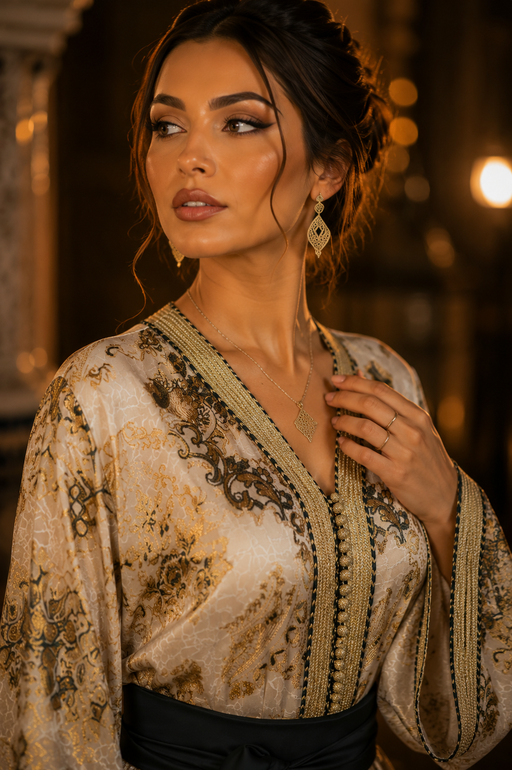 Caftan Marocain Ivoire & Or