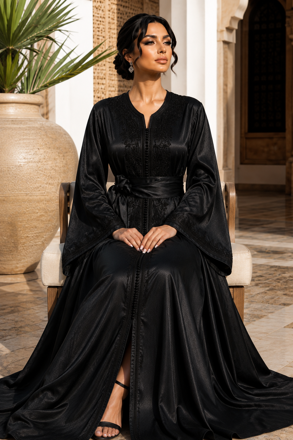 Caftan Marocain Noir Élégant Brodé – Caftan de Luxe Traditionnel