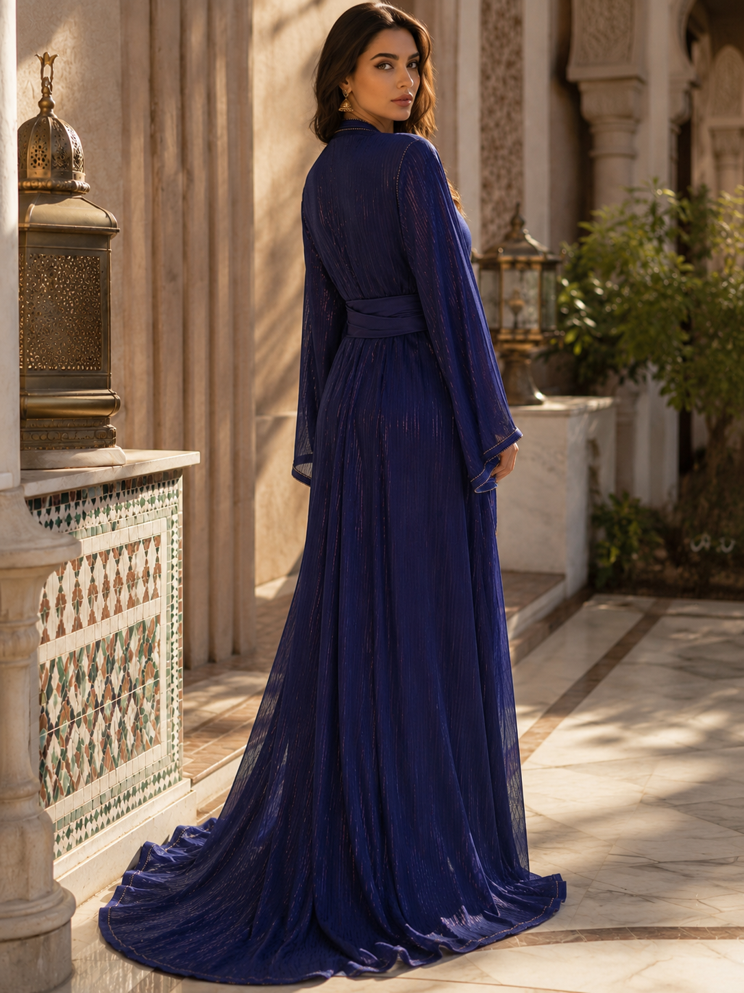 Caftan Marocain Bleu Royal Luxueux
