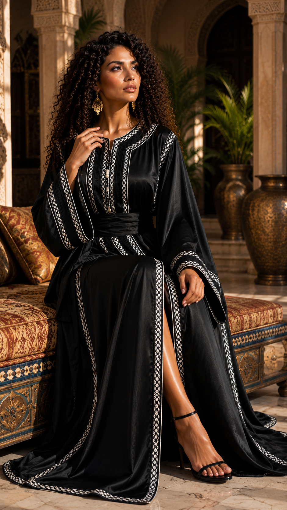 Caftan Marocain Noir Brodé – Élégance Traditionnelle