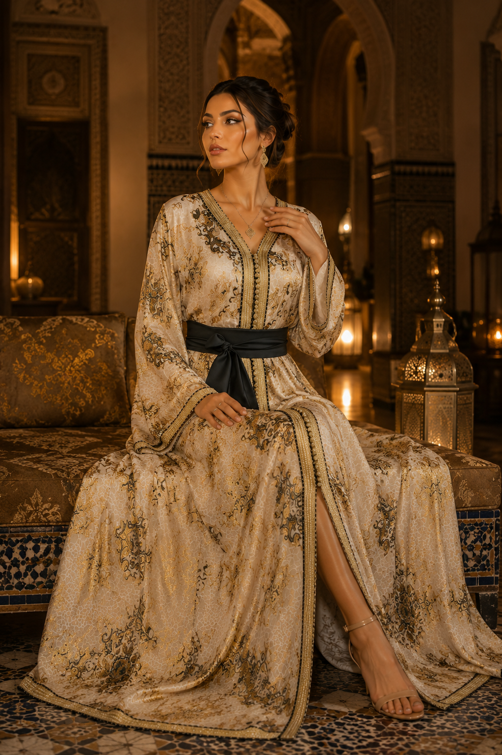Caftan Marocain Ivoire & Or