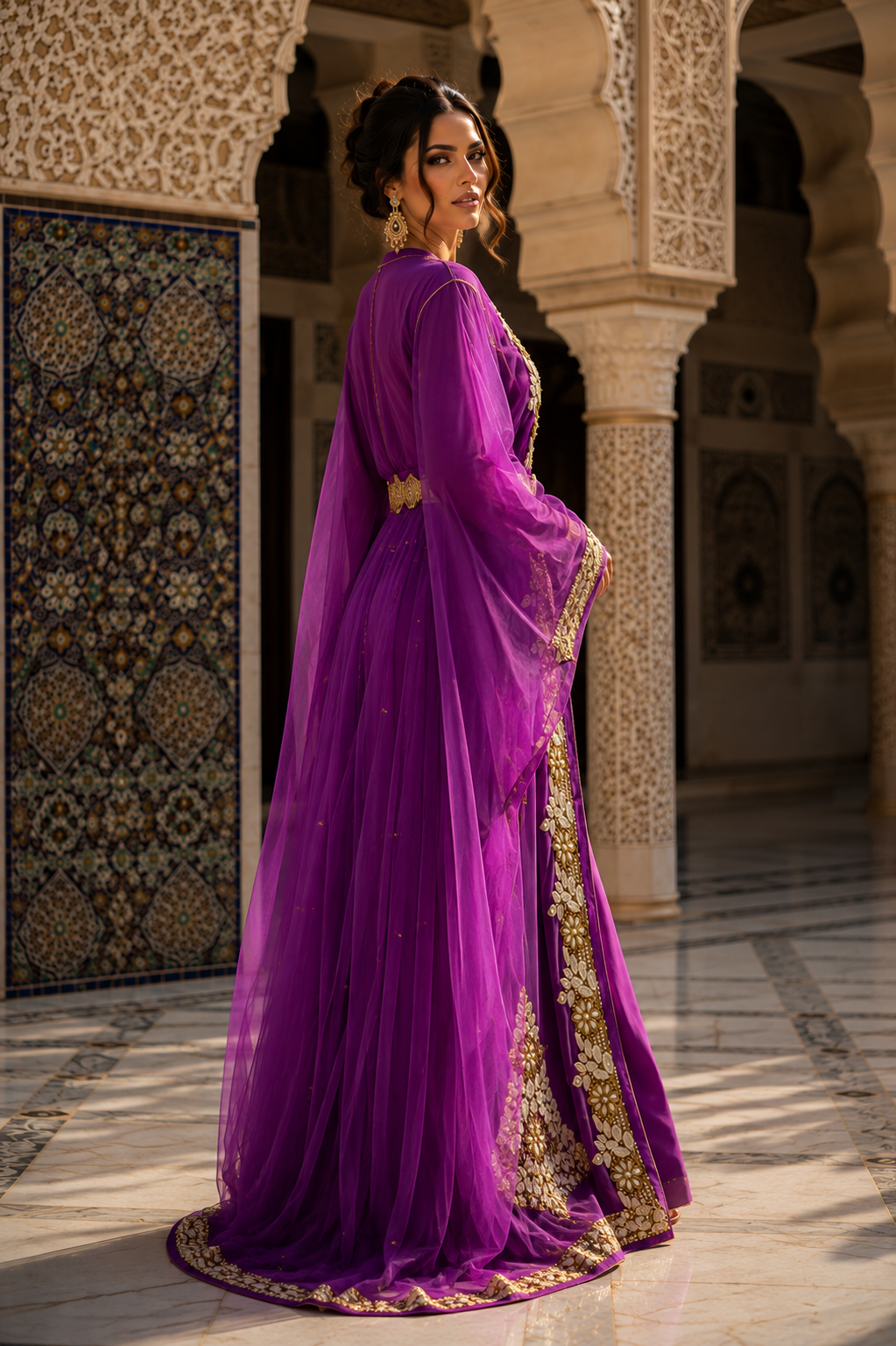 Caftan Marocain Violet Luxe Brodé Or – Élégance Marocaine