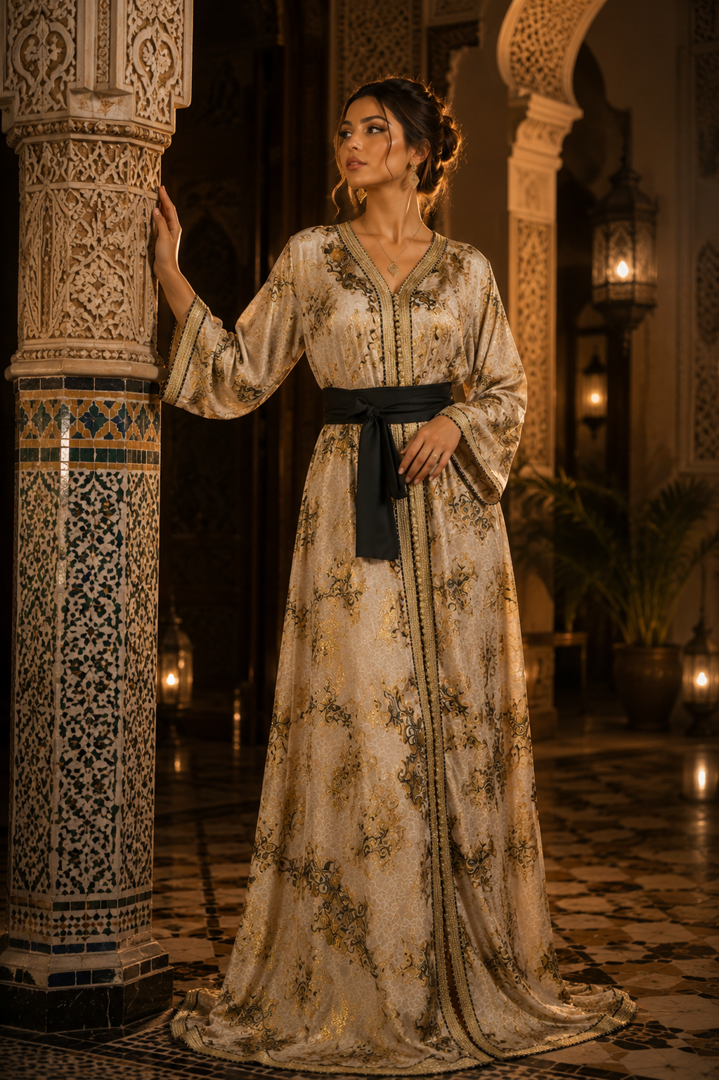 Caftan Marocain Ivoire & Or