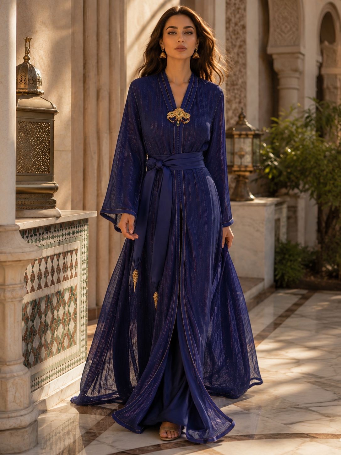 Caftan Marocain Bleu Royal Luxueux
