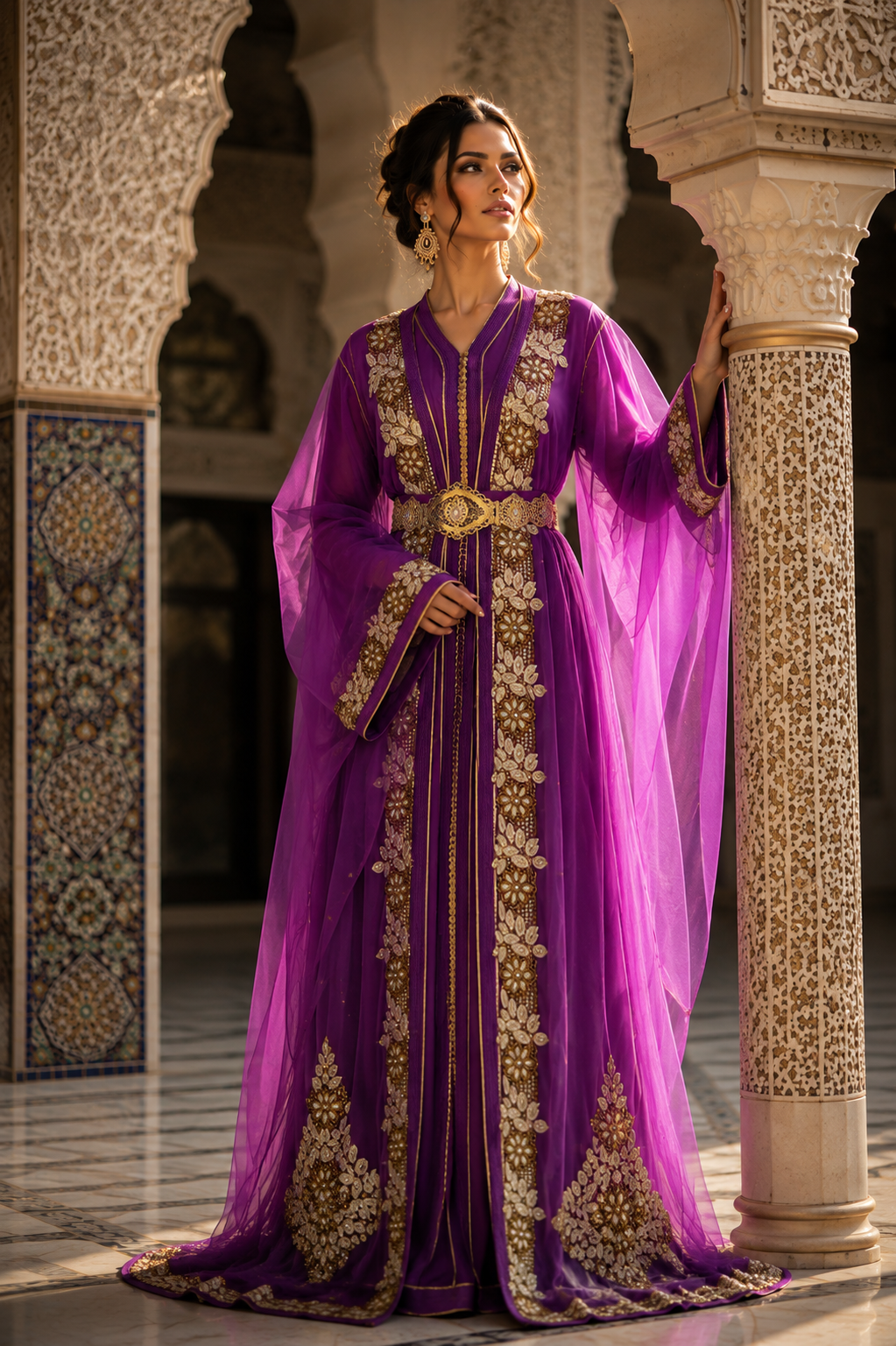 Caftan Marocain Violet Luxe Brodé Or – Élégance Marocaine