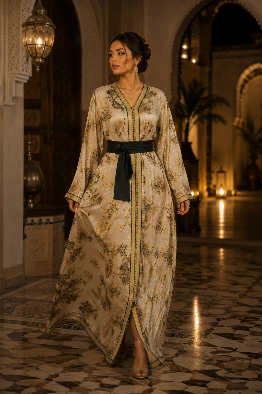 Caftan Marocain Ivoire & Or