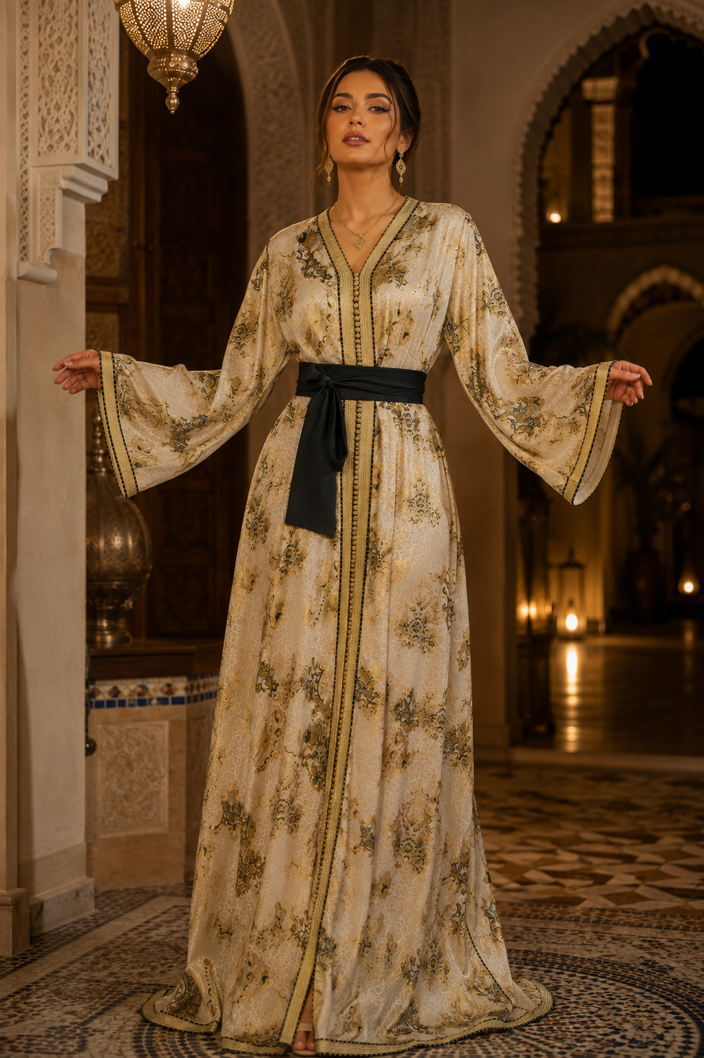 Caftan Marocain Ivoire & Or