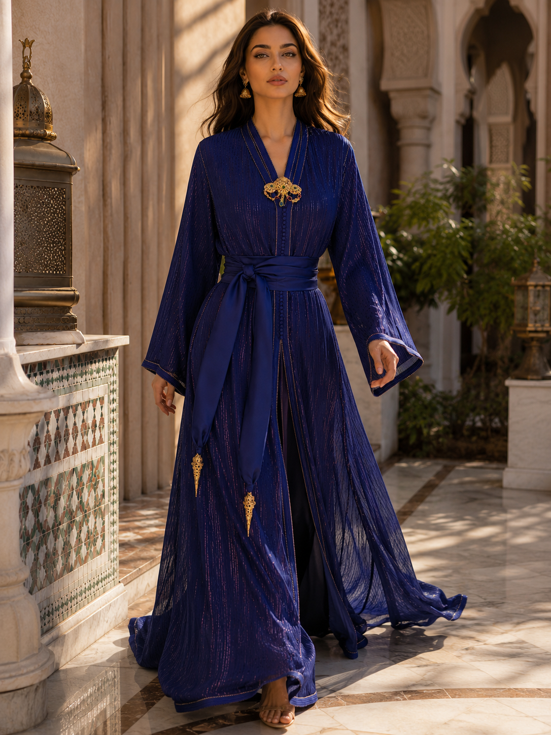 Caftan Marocain Bleu Royal Luxueux