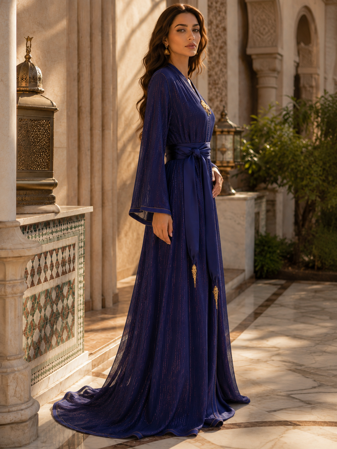 Caftan Marocain Bleu Royal Luxueux