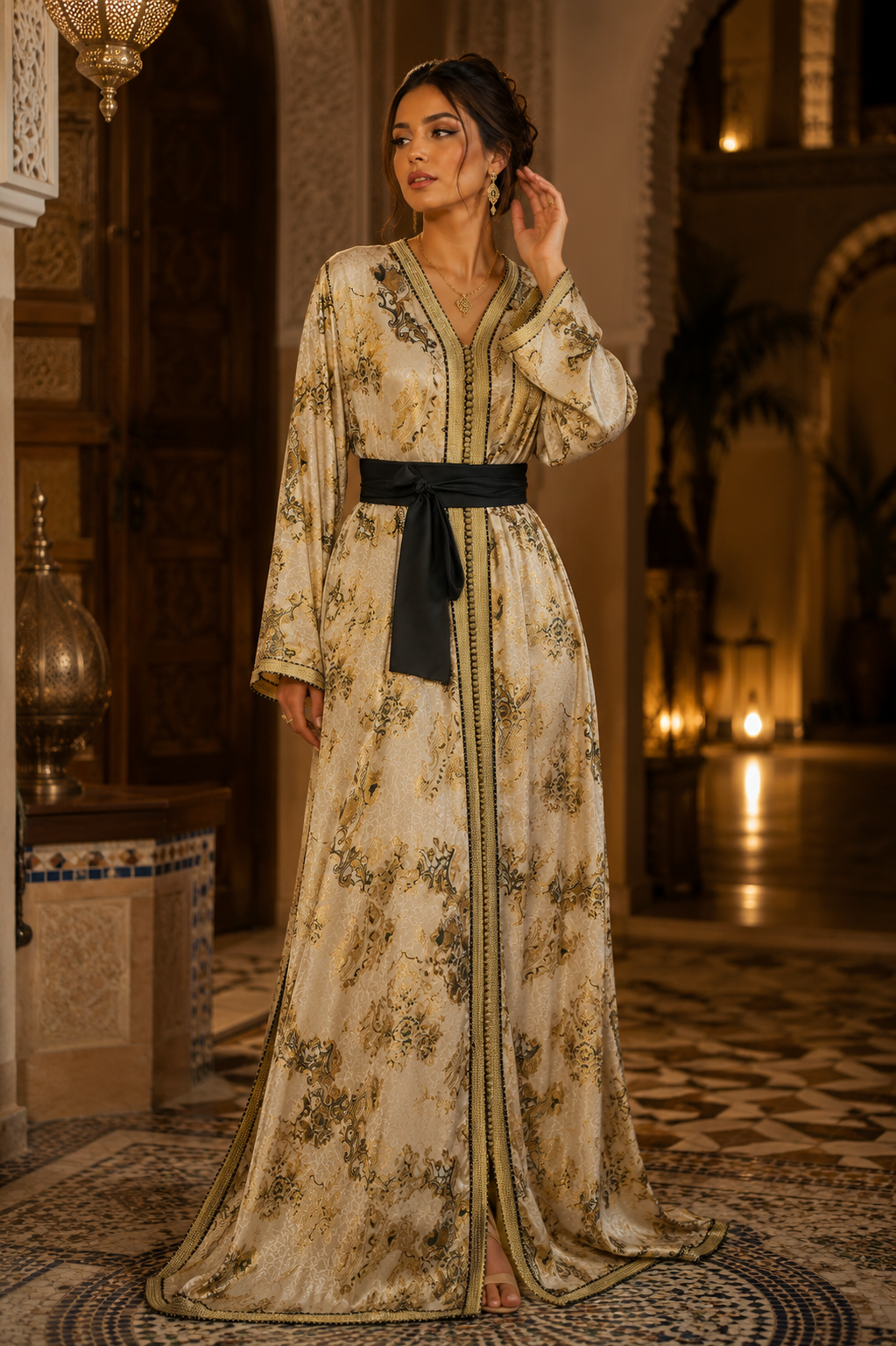 Caftan Marocain Ivoire & Or