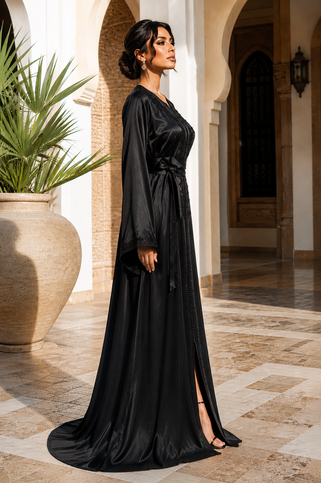Caftan Marocain Noir Élégant Brodé – Caftan de Luxe Traditionnel