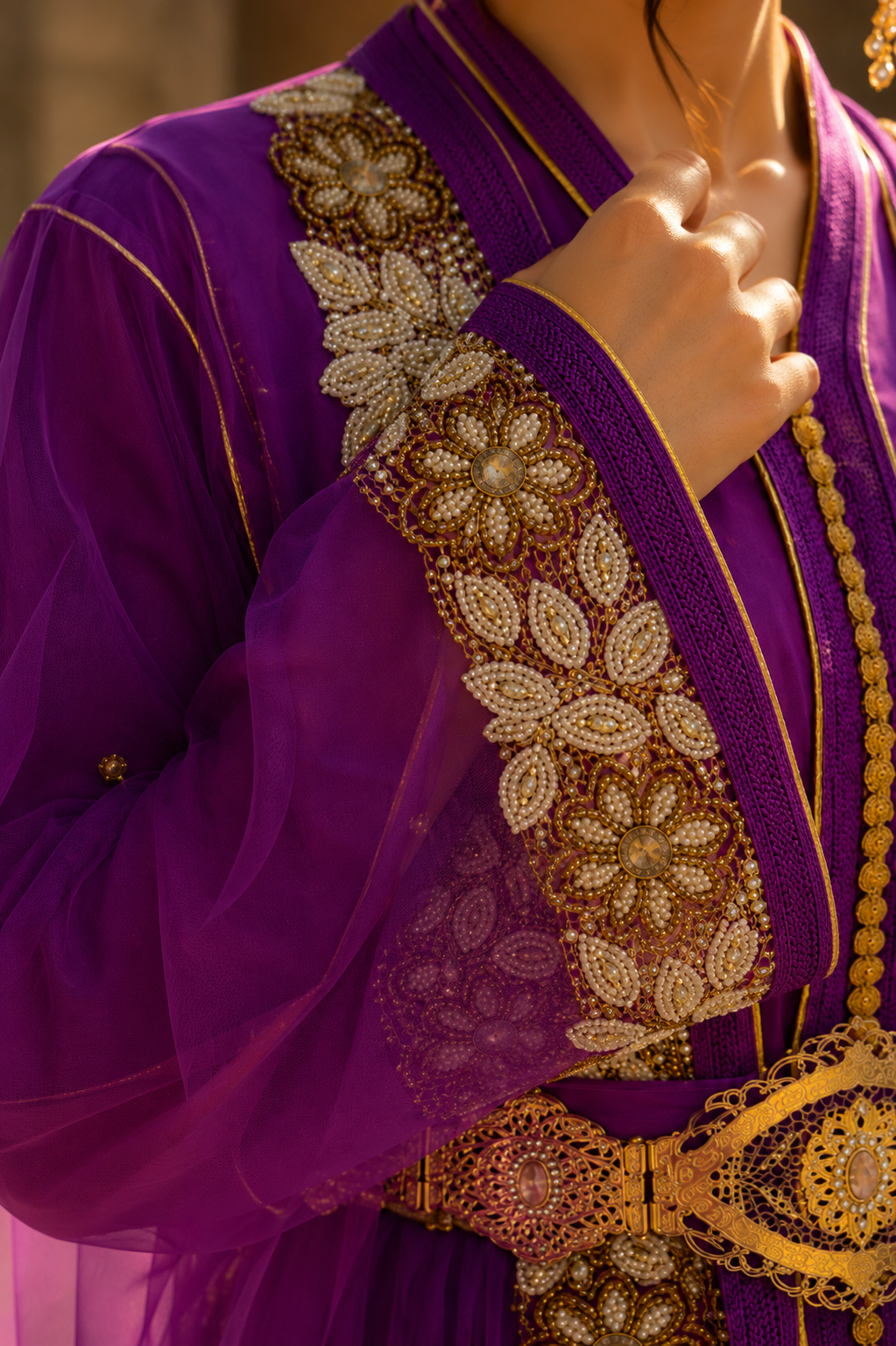Caftan Marocain Violet Luxe Brodé Or – Élégance Marocaine