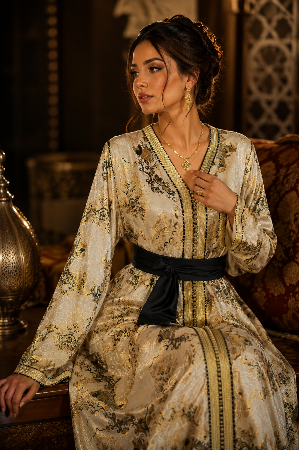 Caftan Marocain Ivoire & Or