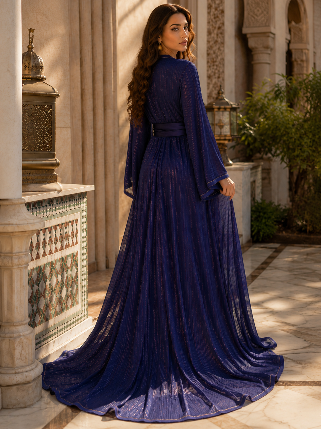 Caftan Marocain Bleu Royal Luxueux